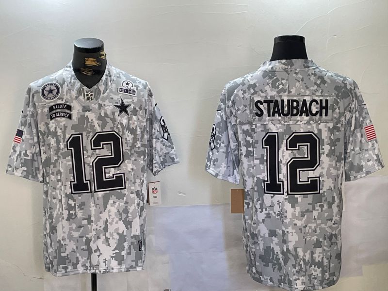 Men Dallas Cowboys #12 Staubach Nike Arctic Camo 2024 Salute to Service Limited NFL Jersey style 4